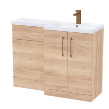 Balterley Light Oak Bathroom Vanity Unit with Basin & WC, Brushed Bronze Handles, Right Hand, 1100mm x 390mm