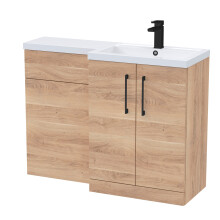 Balterley Light Oak Bathroom Vanity Unit with Basin & WC, Black Handles, Right Hand, 1100mm x 390mm