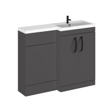 Balterley Gloss Grey Bathroom Vanity Unit with Basin & WC, Black Handles, Right Hand, 1100mm x 390mm