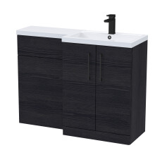 Balterley Woodgrain Black Bathroom Vanity Unit with Basin & WC, Black Handles, Right Hand, 1100mm x 390mm