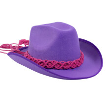 British Style Cowboy Hat with Weaving Hat Band Banquet-Purple