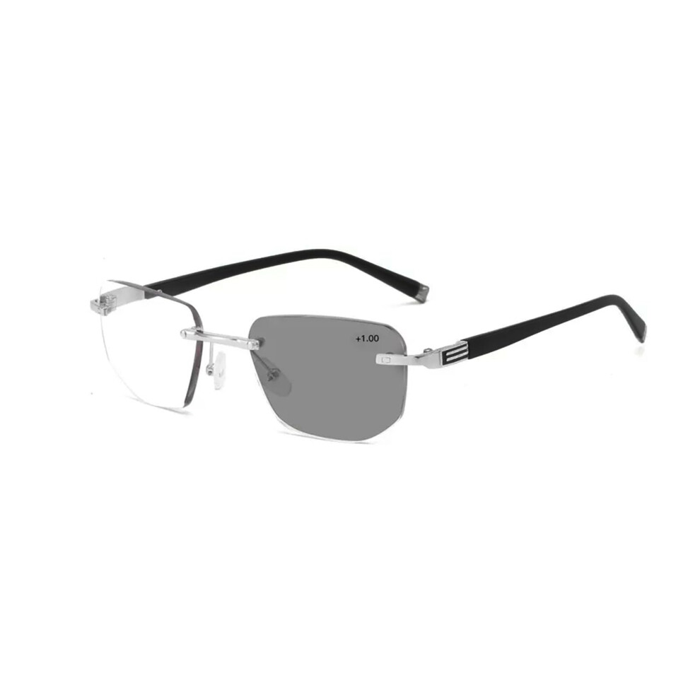 Blue/Light/Silver Multifocus Rimless Reading Glasses For Men, Blocking, Photochromic, Anti Uv, 1.5X Magnification