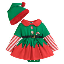 0-18M baby-rompertje met hoed, cosplay gestreepte jurk-Groen 2