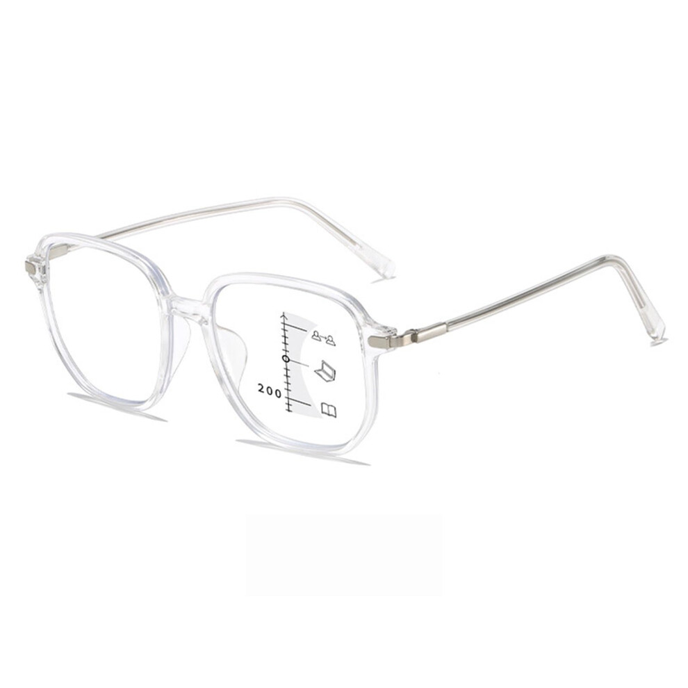 Fashion Multifocus Large Square Frame Reading Glasses Blue Light Blocking Anti Glare Unisex 3.0x Size Clear