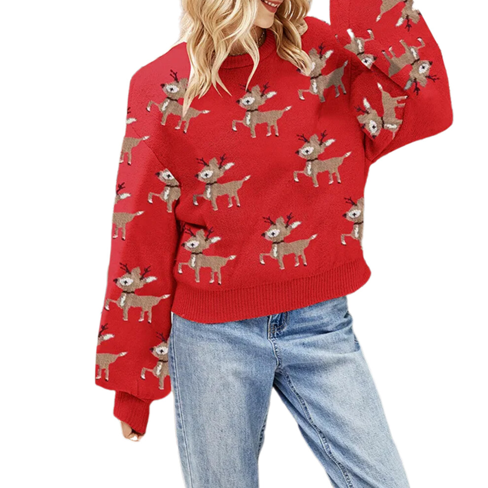 Red Reindeer Embellished Christmas Top For Women Soft And- Xl