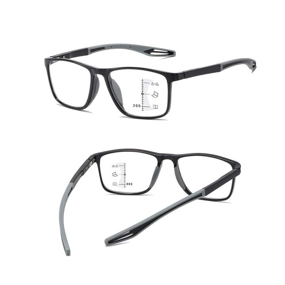 Blue/Light/Grey Progressive Multifocus Reading Glasses For Men, Sports Square Frame, Blocking 1.0X For Watch Tv And Computer