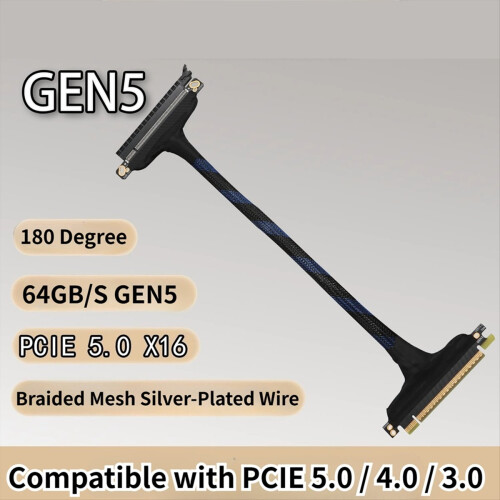 Cablu PCIE 5.0 X16 Gen5 Server Adaptor GPU Soft Lossless placat cu argint 2