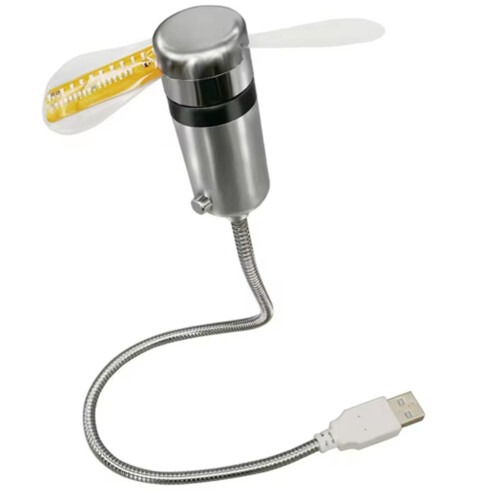 Clock Fans Time Temperature Display Metal Mini Fan USB Powered LED Fle