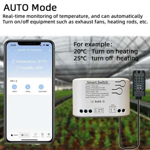 Tuya WiFi 1-Way Smart Switch Temperature Sensor AC 85-250V Wireless wi 2