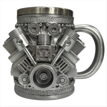 Caneca de aço inoxidável personalizada com design de motor de carro.