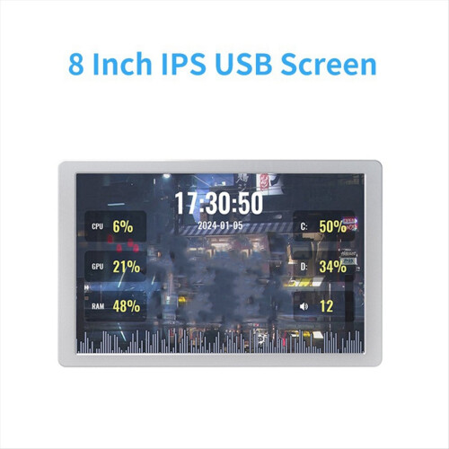 Monitor IPS USB de 8 polegadas 1280x800 Type-C LCD para gabinete de PC com tela secundária 1