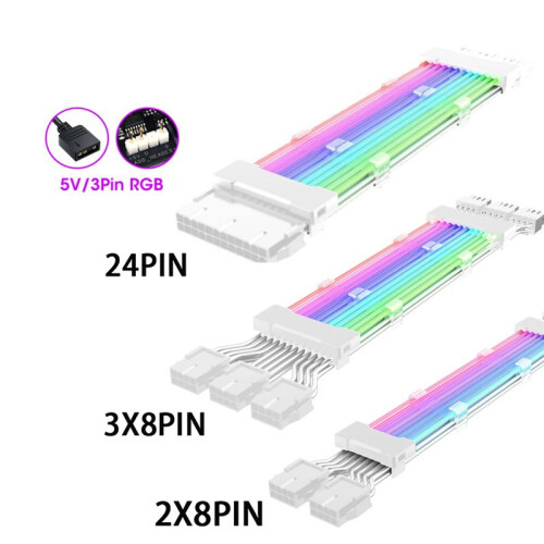 PC Case PSU Extension ARGB Cable ATX 3X8PIN PCI-E GPU Neon Color Line 2