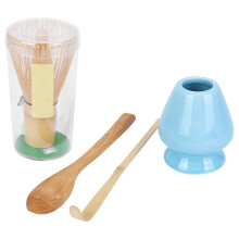 Juego de batidor de bambú para té de 4 piezas, incluye 100 púas (chasen), estilo tradicional.