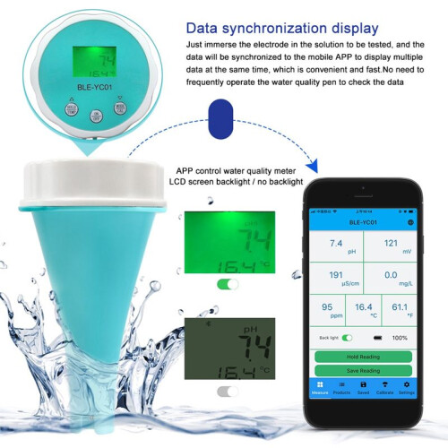 6-in-1 waterkwaliteitsdetector, slimme online Bluetooth-chloormeter, pH 1