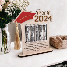 Geldkartenhalter 2024 Abschlussgeld Glückwunschclip aus Holz für Zuhause