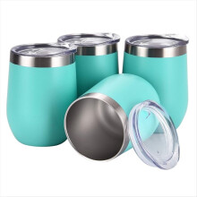 Conjunto de 4 Taças de Vinho de 355ml (12oz) em Aço Inoxidável com Tampa