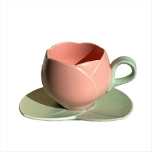 Xícara de café/chá de cerâmica em formato de tulipa, 300ml, com pires.