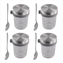 Gläser für Overnight Oats, 4er-Pack, 350 ml Glas mit Löffeln und luftdichtem Deckel