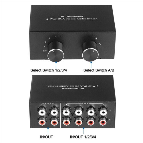 Comutator audio stereo bidirecțional pe 4 căi, comutator de canal audio L/R, 2 1