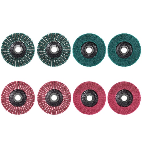 Conjunto de 8 discos de lixa de fibra de nylon de 4 polegadas, nas cores vermelha e verde, com grãos sortidos. 1