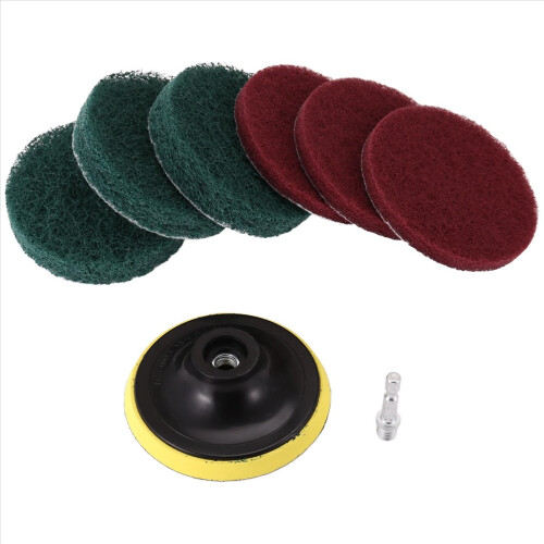 Kit de limpeza com escova elétrica para furadeira de 4 polegadas, esfregão e esponjas abrasivas para azulejos. 2