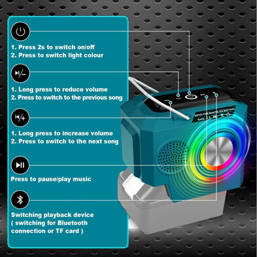 Wireless Bluetooth Speaker for 18-20V Batteries with USB Type-C Port L 2