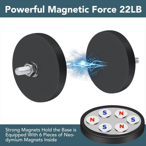 Rubber Coated Magnets,22LBS Magnet Base with M6 Threaded Bolts and Nut 2