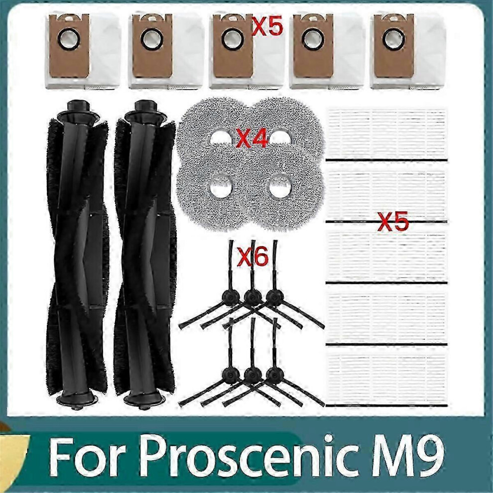 Kikidex (As Show, One Size) 22Pcs Replacement Parts For Proscenic M9 Robot Vacuum Cleaner Main Side Brush Hepa Filter Mop Cloth