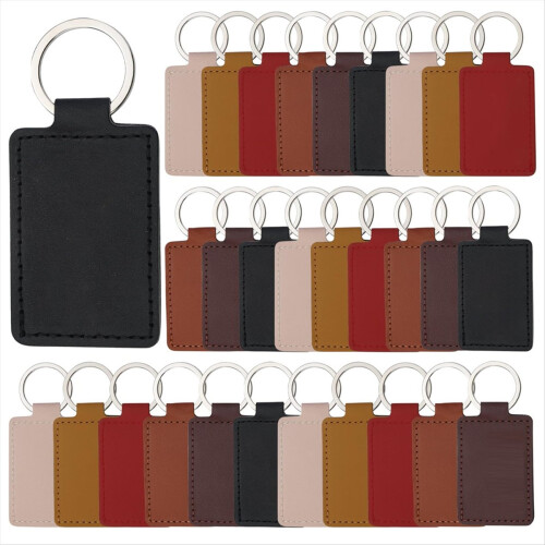Kit com 30 chaveiros de couro, chaveiros retangulares de PU com argolas, E 1