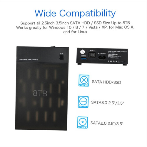 Custodia per HDD USB 3.0 da 2,5 pollici e 3,5 pollici, supporto SSD portatile, supporto UASP B 2
