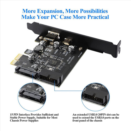 Scheda adattatore frontale PCI-E 1X a USB 3.2 Gen1 USB3.2 Type-C a 2 porte (tip. 2