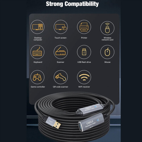 Prodlužovací kabel USB 3.0 s boosterem, typ A (samec) na (samec)