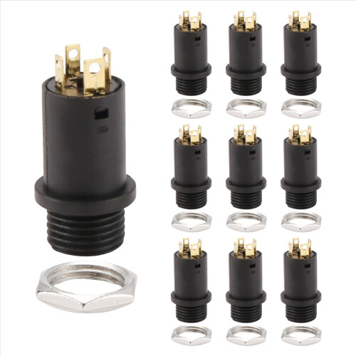 10 stk. 3,5 mm mini stereo hunstik til panelmontering, lodde, sort 2