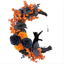 Halloween-Schilder, mondförmige Türkränze, Gothic-Rosen, Girlande mit schwarzen Katzen