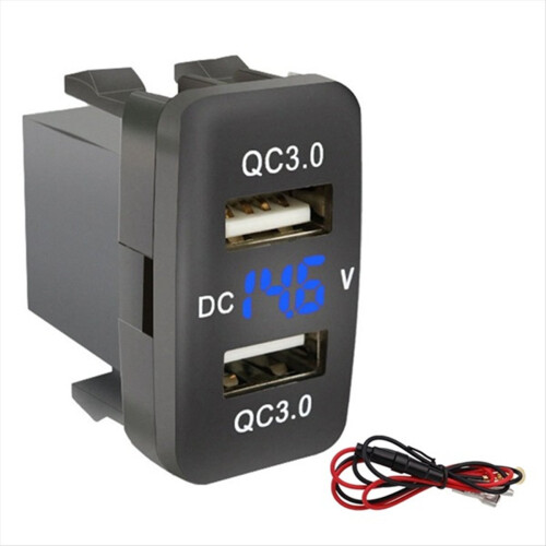 Caricabatterie rapido USB3.0 doppio per auto con voltmetro display nero e blu Volt 1
