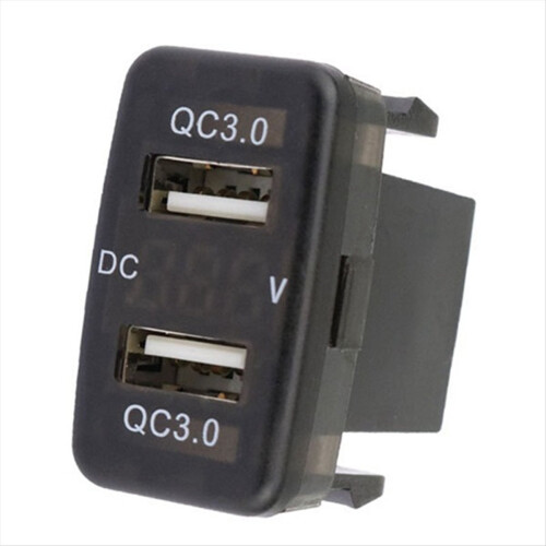 Caricabatterie rapido USB3.0 doppio per auto con voltmetro display nero e blu Volt 2