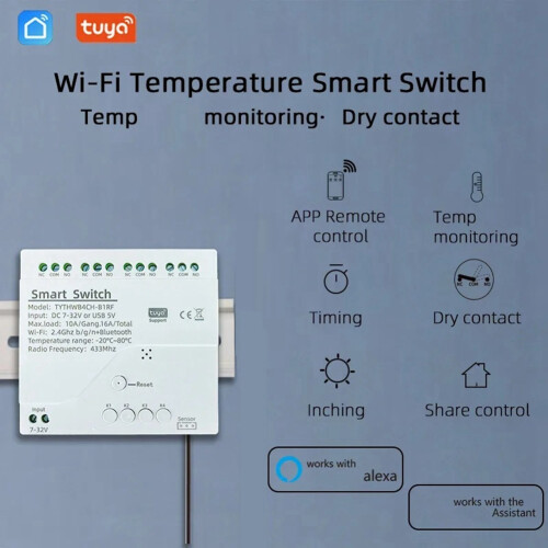 Tuya WiFi DC 7-32V Έξυπνος Διακόπτης 4 Καναλιών με Αισθητήρα Θερμοκρασίας Pass 2
