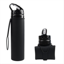 Schwarze, faltbare Silikon-Trinkflasche, 600 ml, Fahrradbecher, tragbar, zerbrechlich