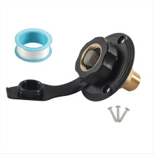 Conexão de entrada de água para RV, flange de enchimento de rede, latão, com mangueira e válvula de retenção.