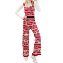 Kerstjumpsuit voor dames Casual rompertjes Losgebreide-Rood XL