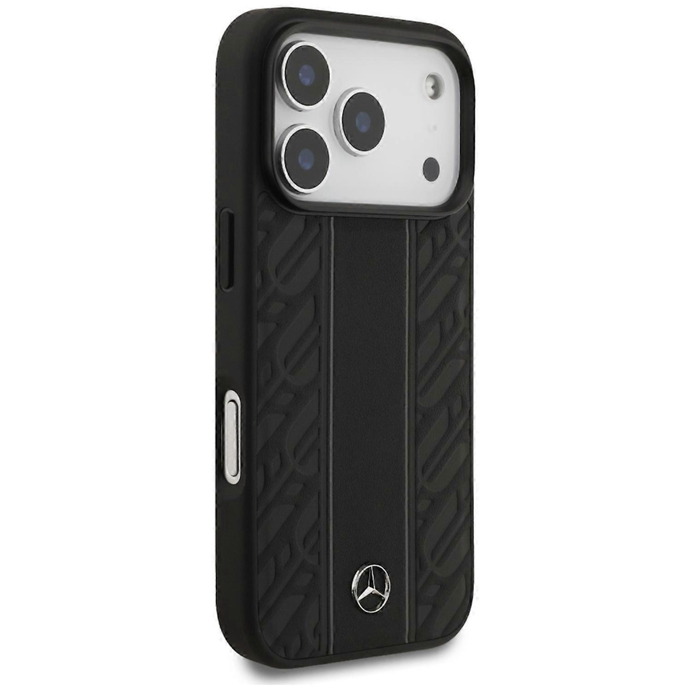 Mercedes Black Leather Laurel Leaves Stripes Magsafe Case For Iphone 17 Pro 6.3" - Mehmp17l25rldlkh