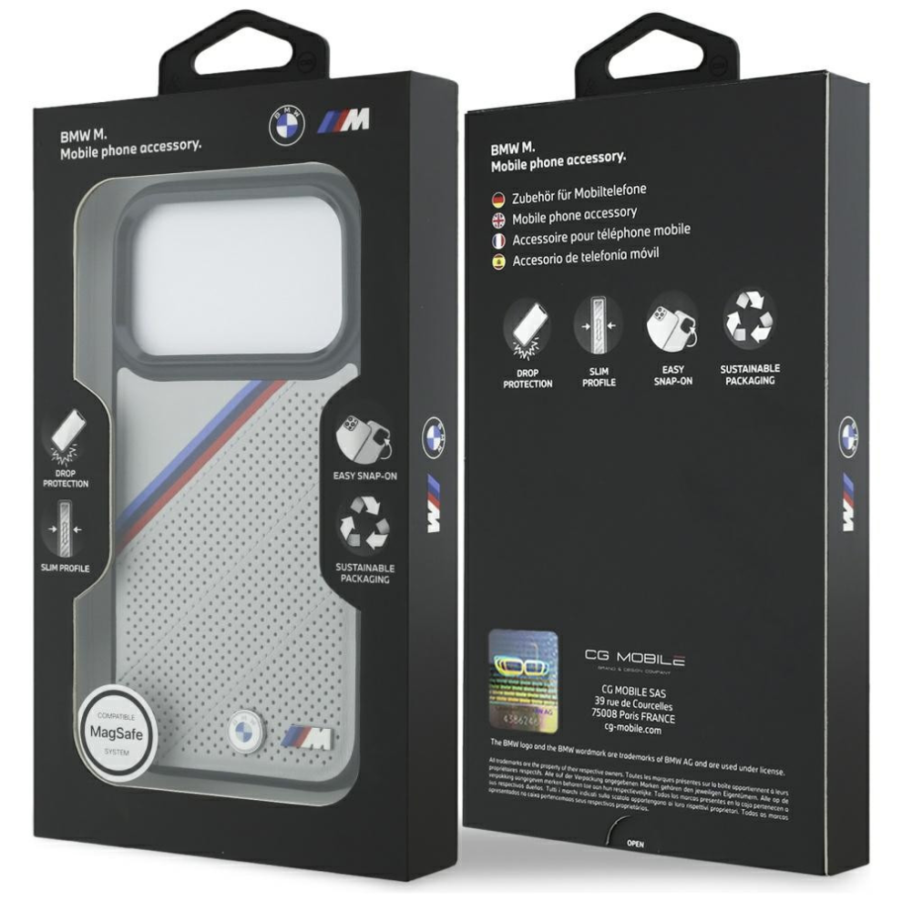 Bmw M Tricolor Metal Logo Case With Magsafe For Iphone 17 Pro 6.3" Grey - Bmhmp17l25pcspeg