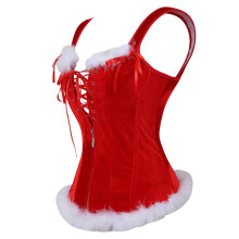 Bustier Top Corset Plush Trim Overbust Corset Top Christmas-S