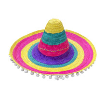 Straw Sombrero Hat Mini Mexicans Sombrero-Color with white bal