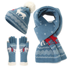 Versatile Christmas Hat Scarf Gloves Set-Finger style navy bl