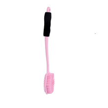Silikon-Badebürste, Reinigung und Massage, doppelseitige Bürste mit langem Griff (Pink)