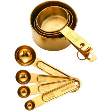Messbecher- und Löffelset aus Edelstahl, Kaffeegewürz-Hotel-Backküchenwerkzeug, vierteiliges Set (goldfarben)