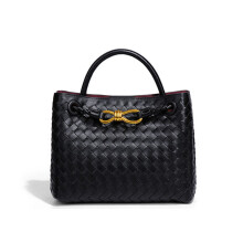 Große Handtasche, handgewebte Tasche, einfache Umhängetasche für Damen mit einer Schulter (schwarz)