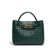 Große Handtasche, handgewebte Tasche, einfache Umhängetasche für Damen mit einer Schulter (Dunkelgrün)