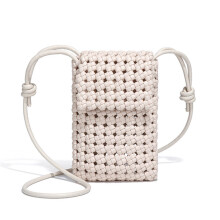 Windmühlenknoten geflochtene Handytasche, hohl, eine Schulter, kleine Umhängetasche für Damen (Beige)